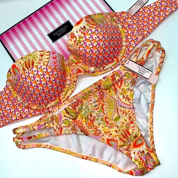 🔥VICTORIA SECRET  swimsuit  top 32C (no straps )push-up bottom-small  New #1 - Picture 1 of 7